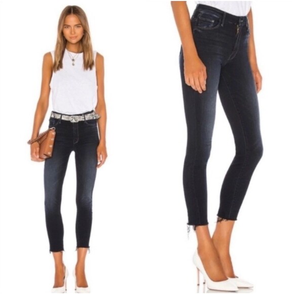 Mother Denim - Mother Denim High Waisted Looker Ankle Fray in Last Call Dark Blue Womens 27